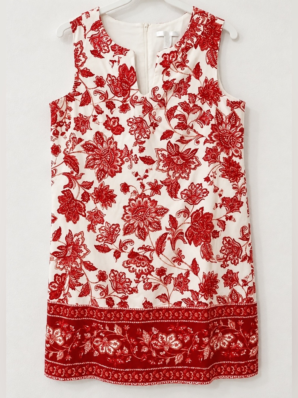137. London Times Floral Print Shift Dress Sleeveless Red White Size 10p
